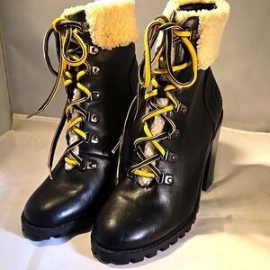 FOREVER21 Faux Leather & Faux Shearling Ankle Boots Black Women’s Size 7 (EU38)